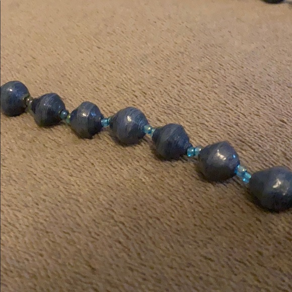 Handmade Paper Bead Necklace from Uganda Blue - Picture 4 of 4